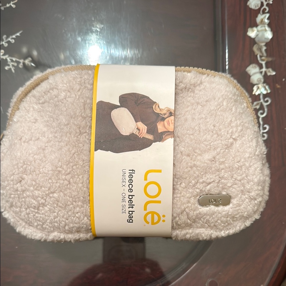 Lole Fleece Belt Bag in Tan and Cream
